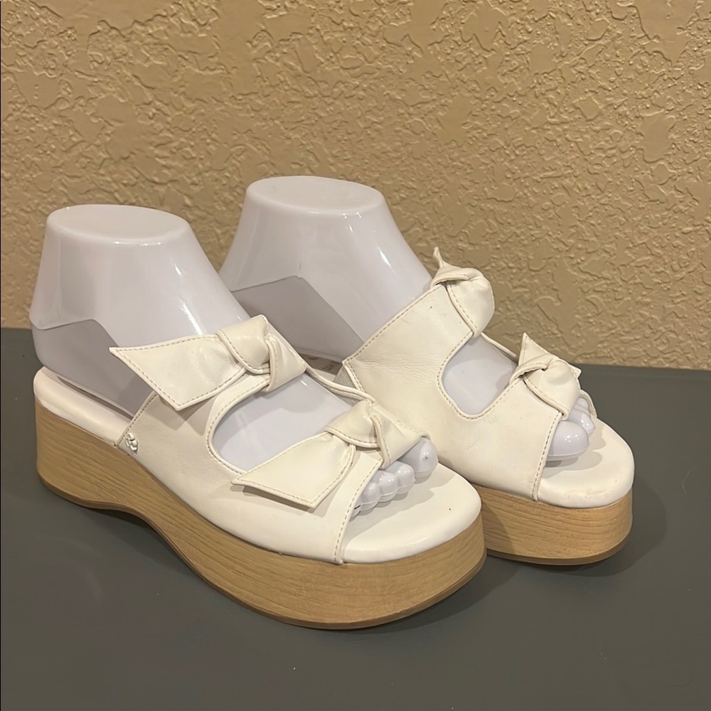 Sam & Libby Indie White Platform Sandals Chunky 90s Y2K Wood Wedge 6